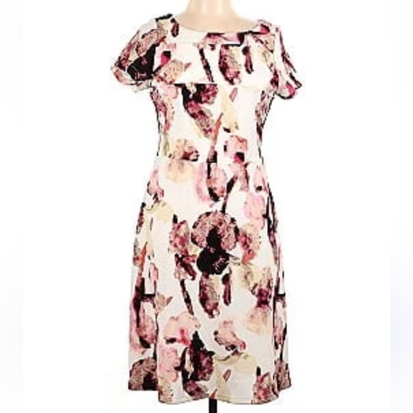 IVANKA TRUMP Cream Watercolors  Textured A-Line Dress NWOT - Picture 1 of 12